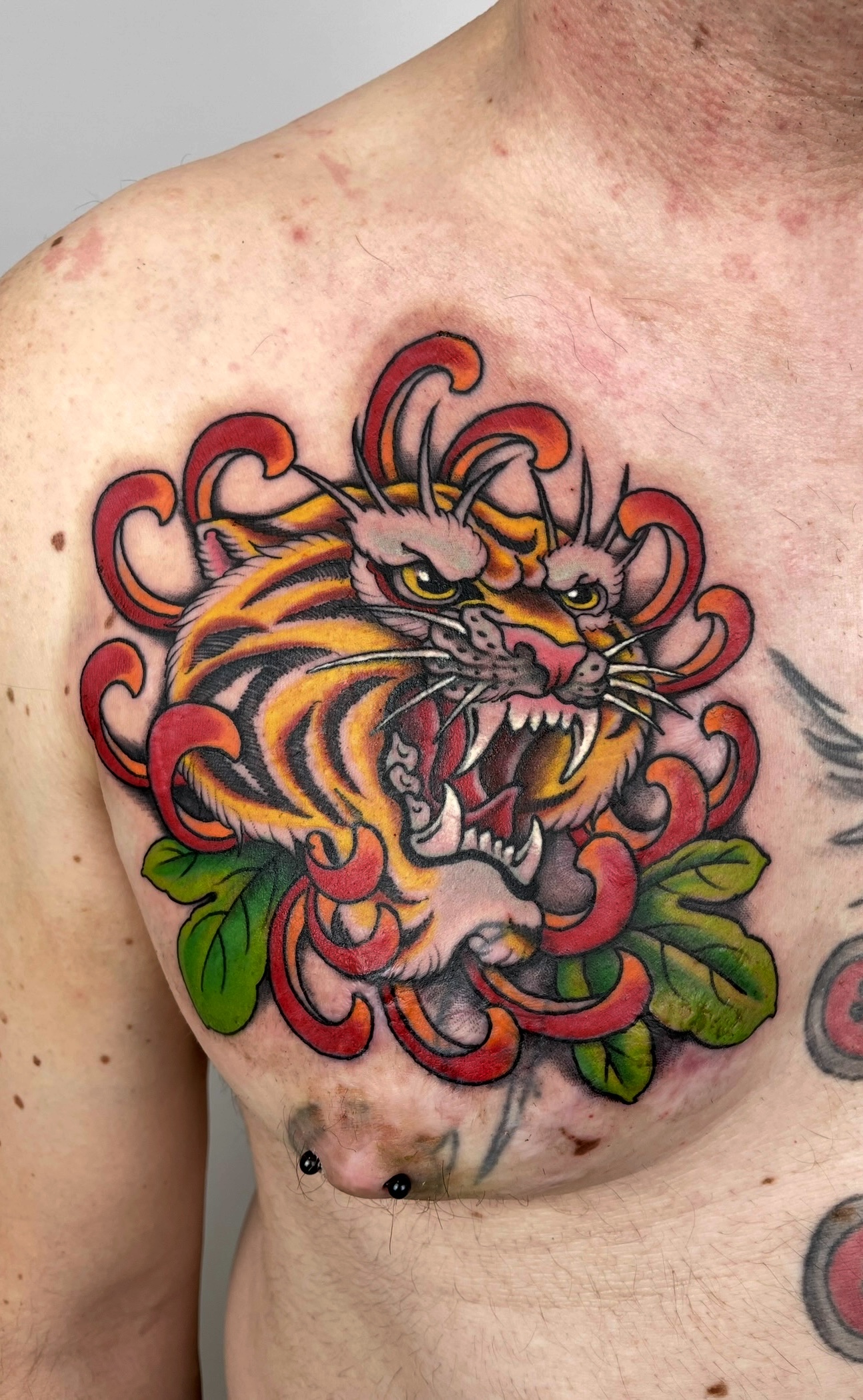 Tiger with Chrysanthemum