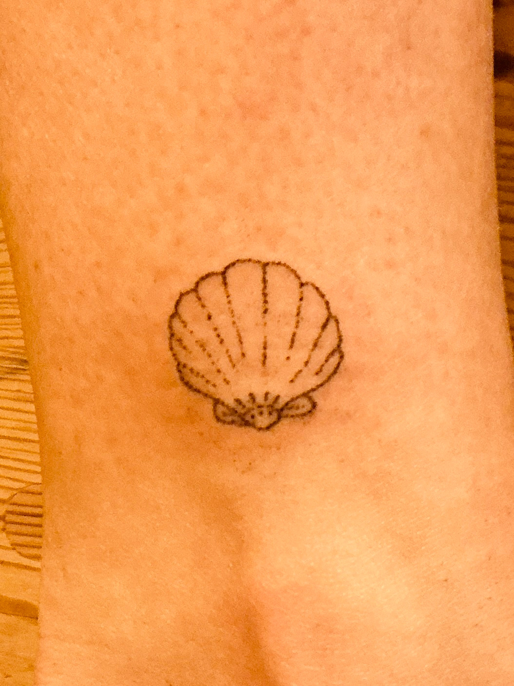 Tiny mandala shell | fineline in Dotwork style on Ankle by Haneliko Augsburg