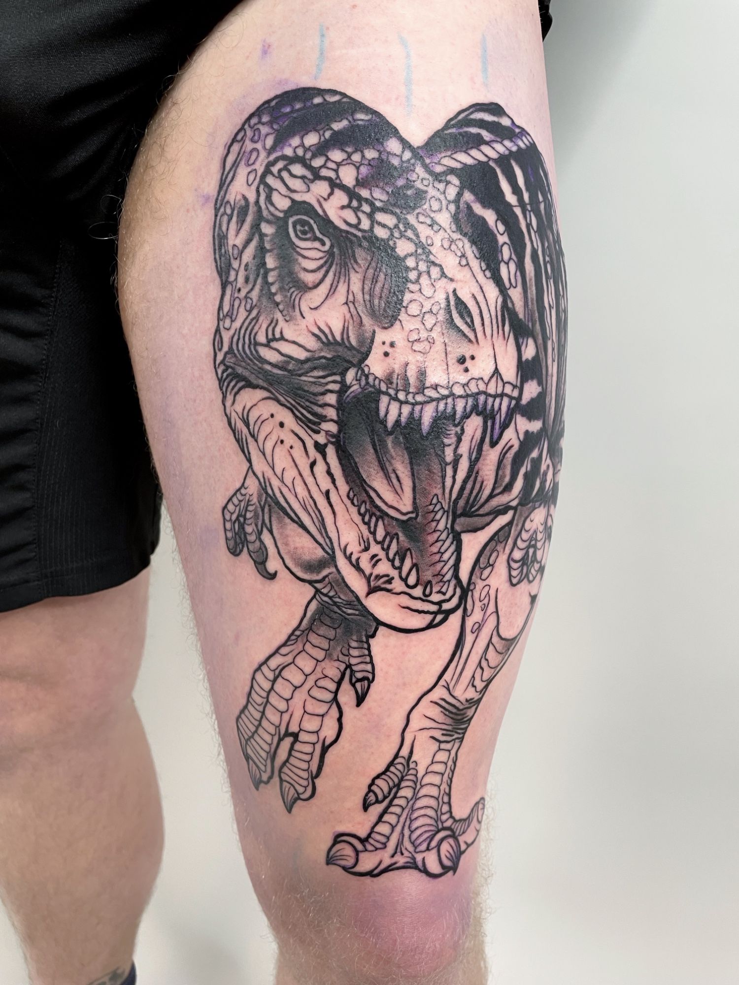 T-Rex im Illustrative Style auf Oberschenkel von Kristin Schubert in München