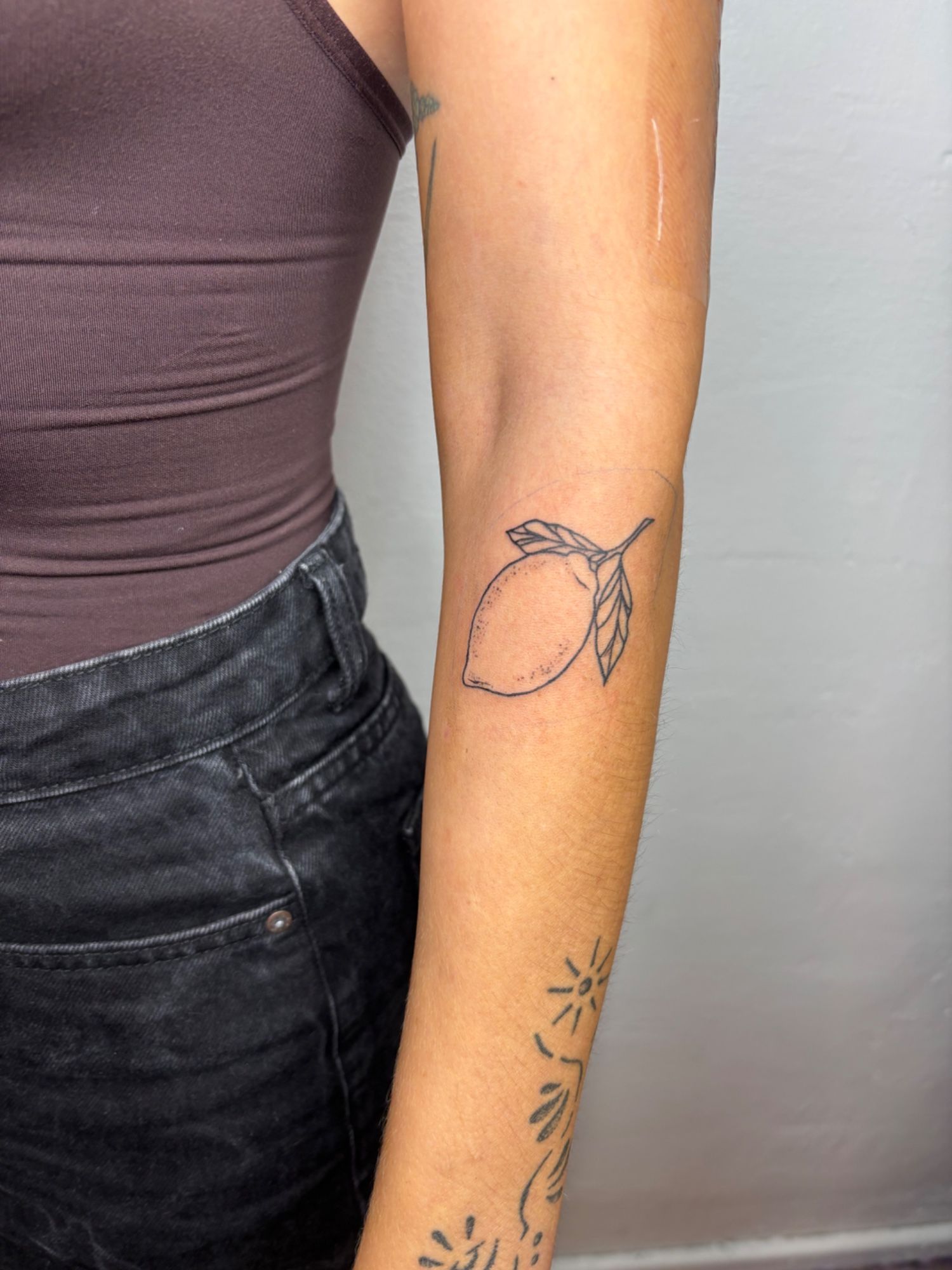 Zitrone in Line Work style on Forearm by Nalu.ttt Leipzig