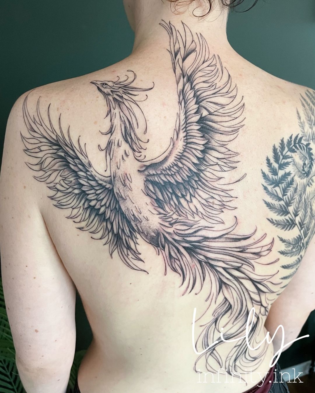 Phönix in Abstract style on Back by Lily Infinity.Ink Norderstedt