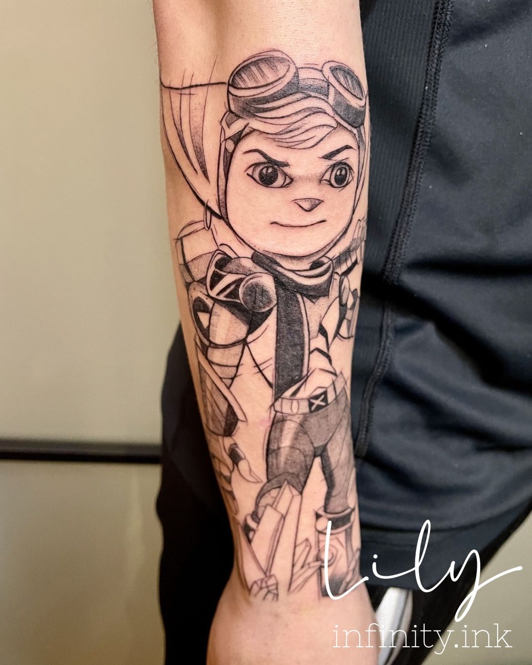 Ratchet & Clank in Abstract style on Forearm by Lily Infinity.Ink Norderstedt