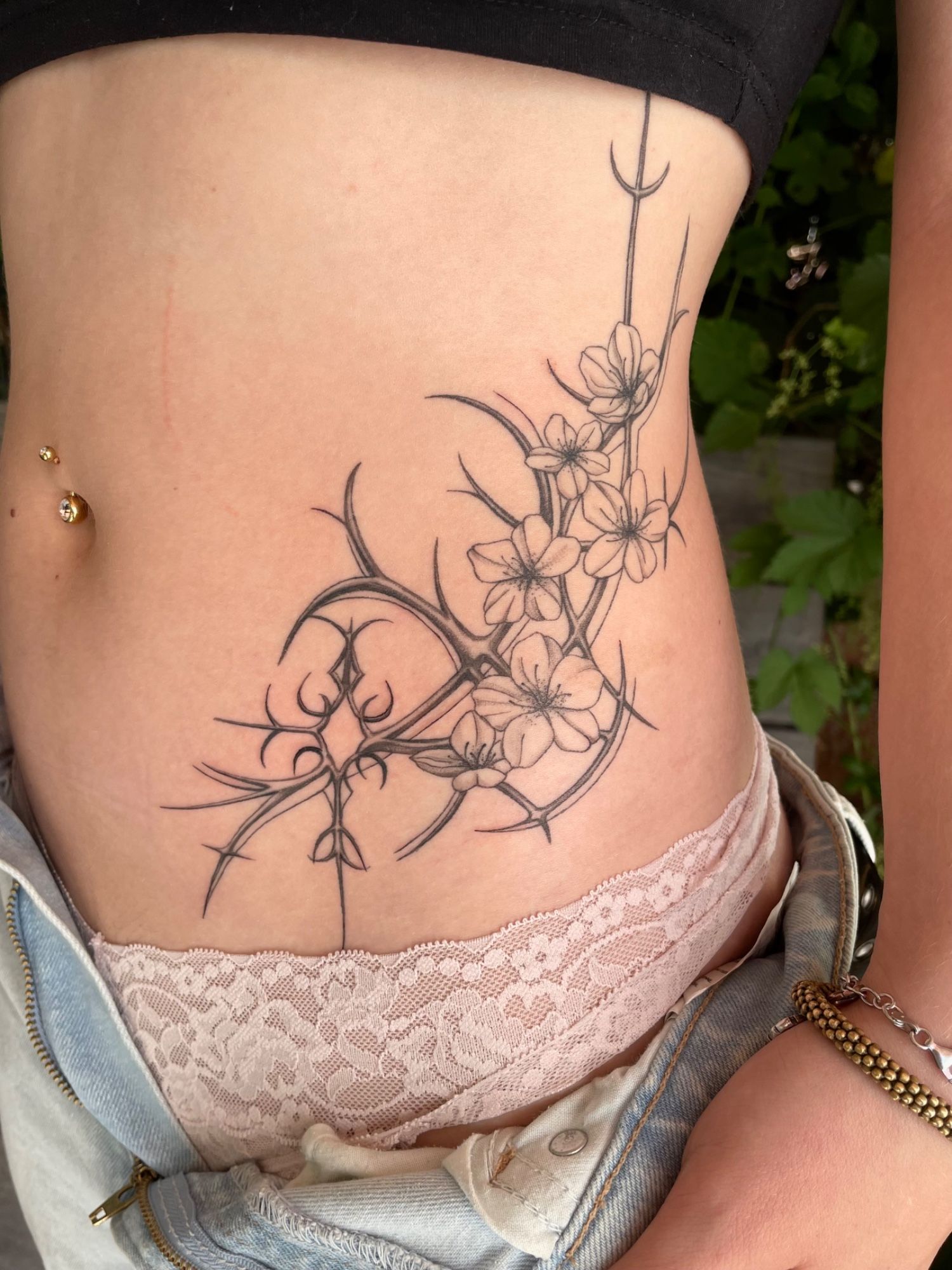 Sakura Tribal in Abstract style on Stomach by Lily Infinity.Ink Norderstedt