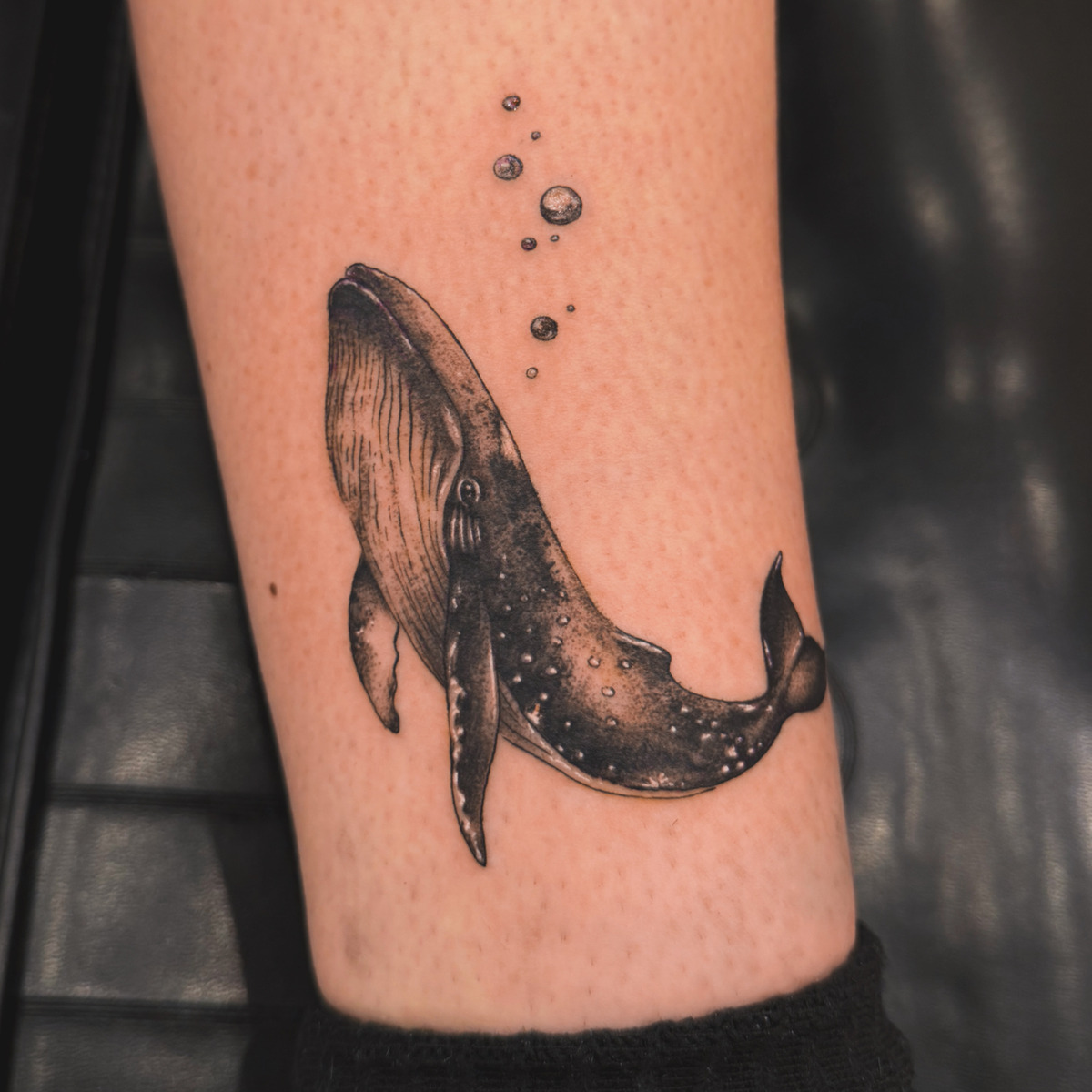 Small Tattoo Wal maritim in Black & Gray style on Ankle by Annyschka 47198
