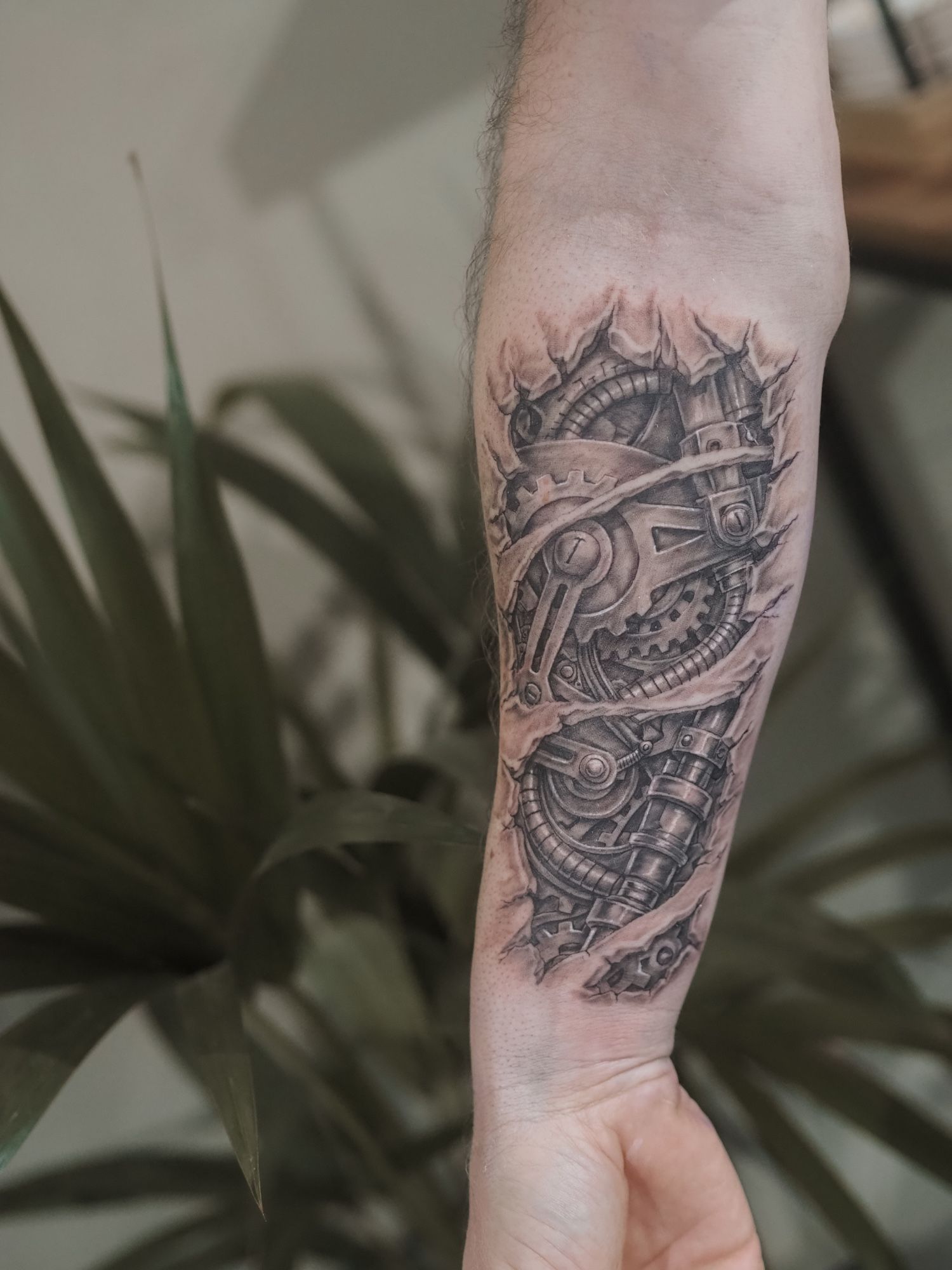 Biomechanik in Black & Gray style on Forearm by Julian Sell 39108