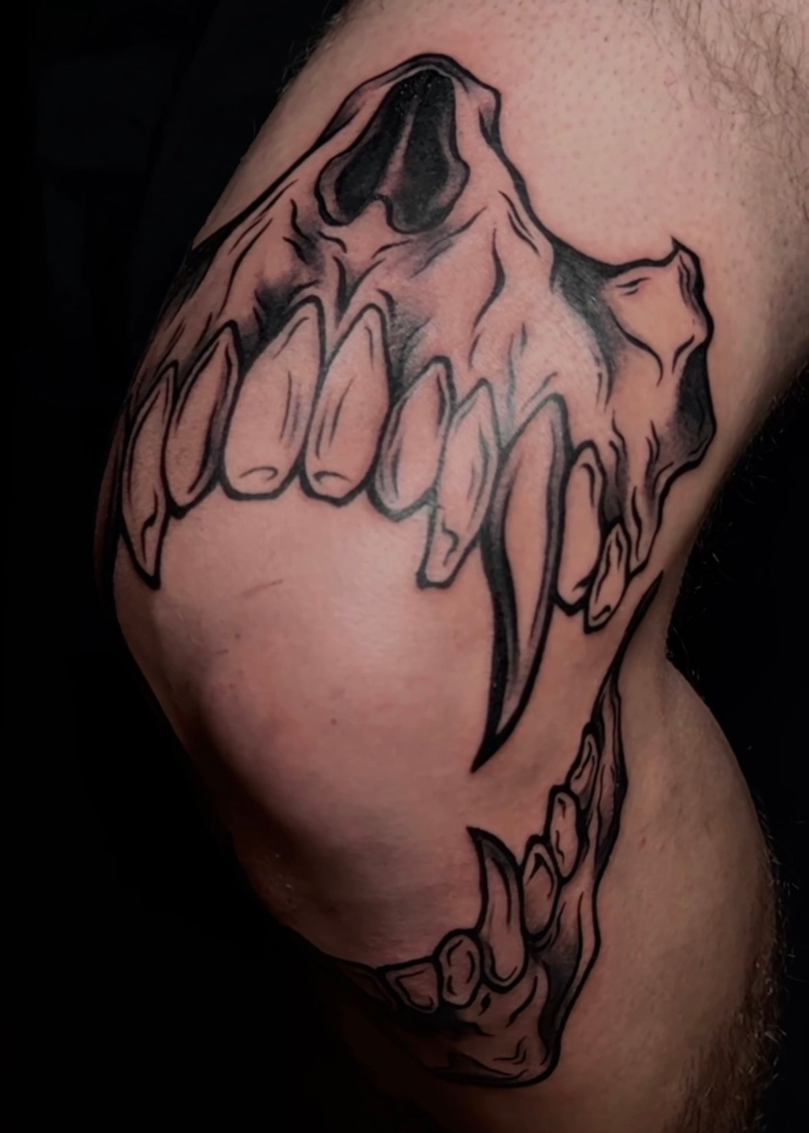 Mein Tattoo zeigt einen Raubtierschädel im Blackwork- und Dark-Art-Stil. Die langen… von ira__aria