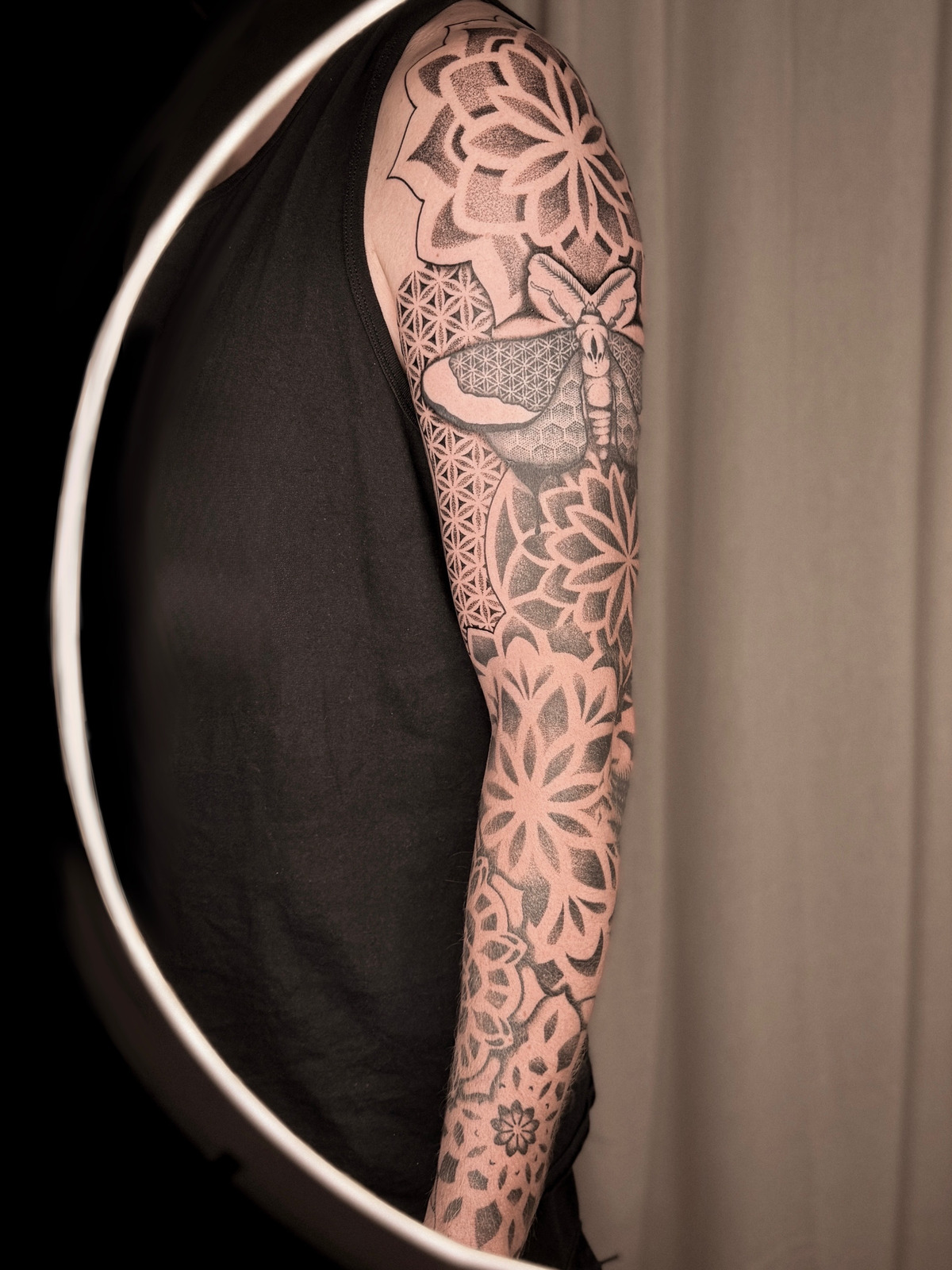 Mandala Pattern Sleeve in Dotwork style on Forearm by Patte 48727