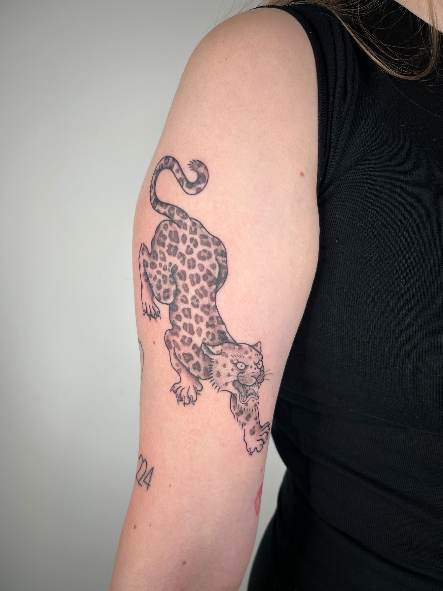 Leopard im Fineline Style auf Oberarm von susigrck in Leipzig