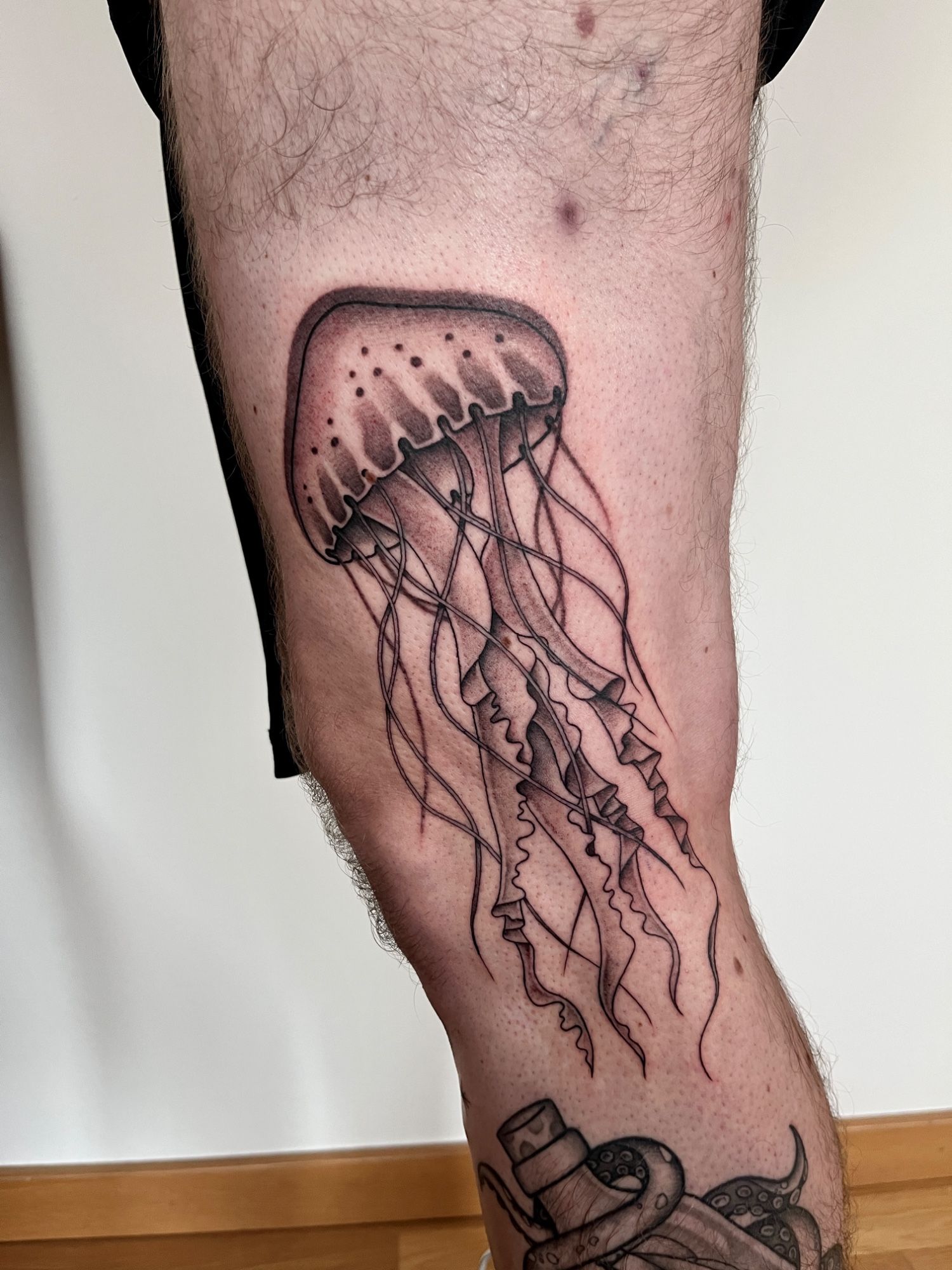 Qualle im Fineline Style auf Bein von susigrck in Leipzig