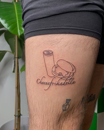 Custom Käsefrikadellenbrötchen in Ignorant style on Thigh by Guccischnalle Leipzig
