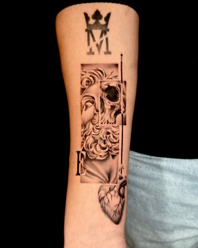 Totenkopf mit Herz in Black & Gray style on Forearm by Won Ink Hamburg