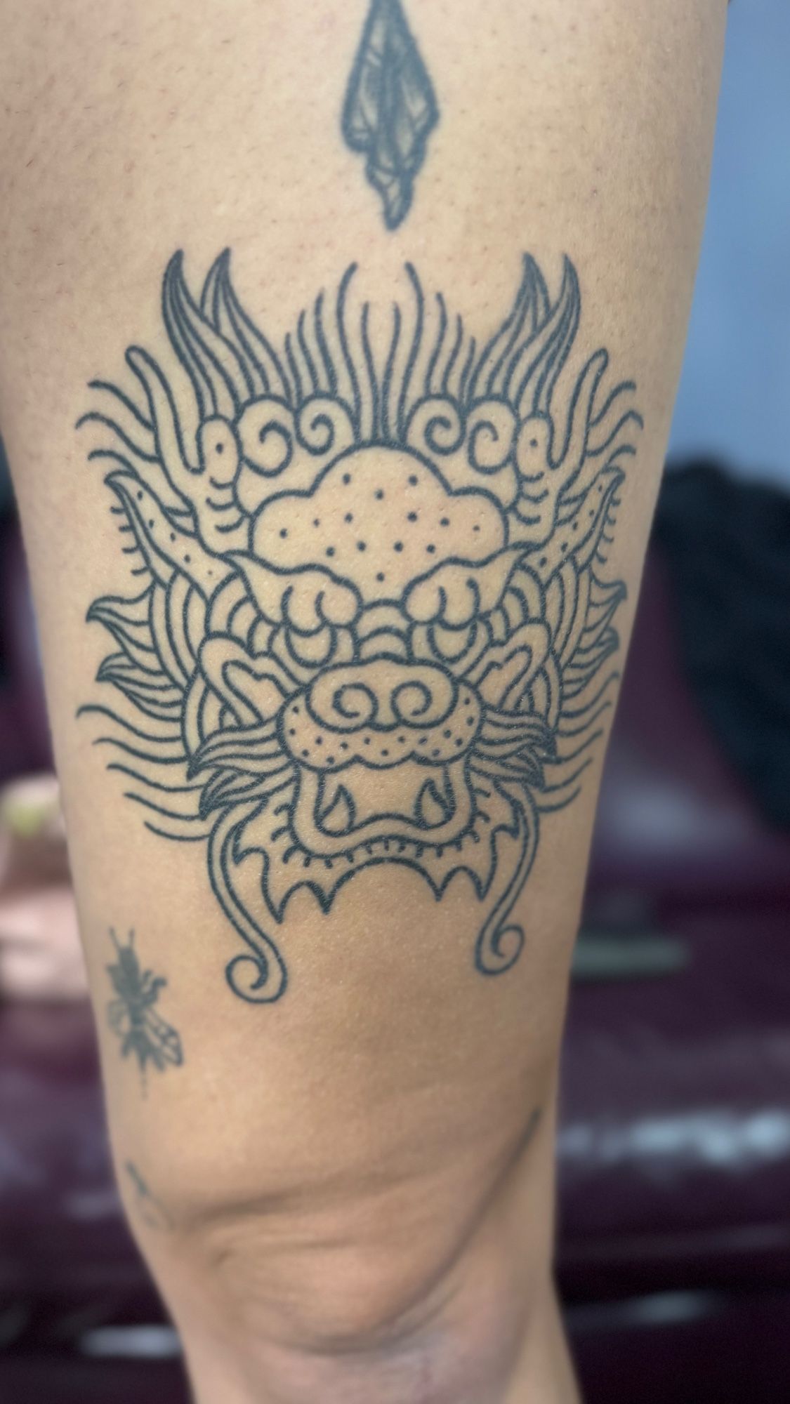 dragon im Ornamental Style auf Oberschenkel von debo.studio in Freiburg Breisgau