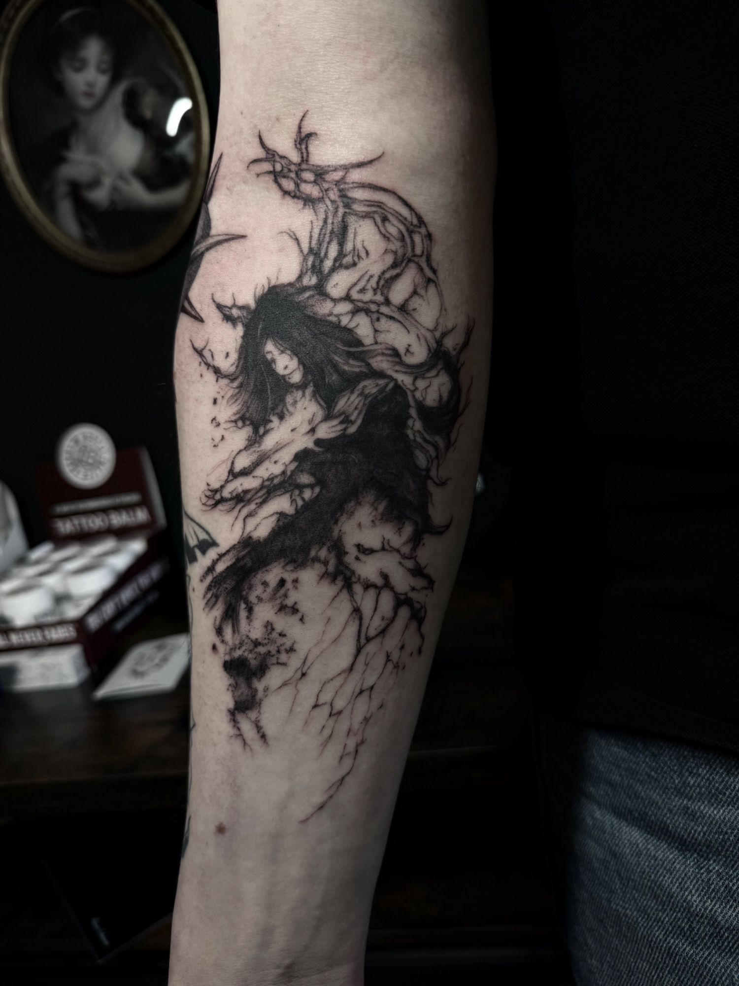 Cyber Sigilism in Black & Gray style on Forearm by Lessguilt Recklinghausen