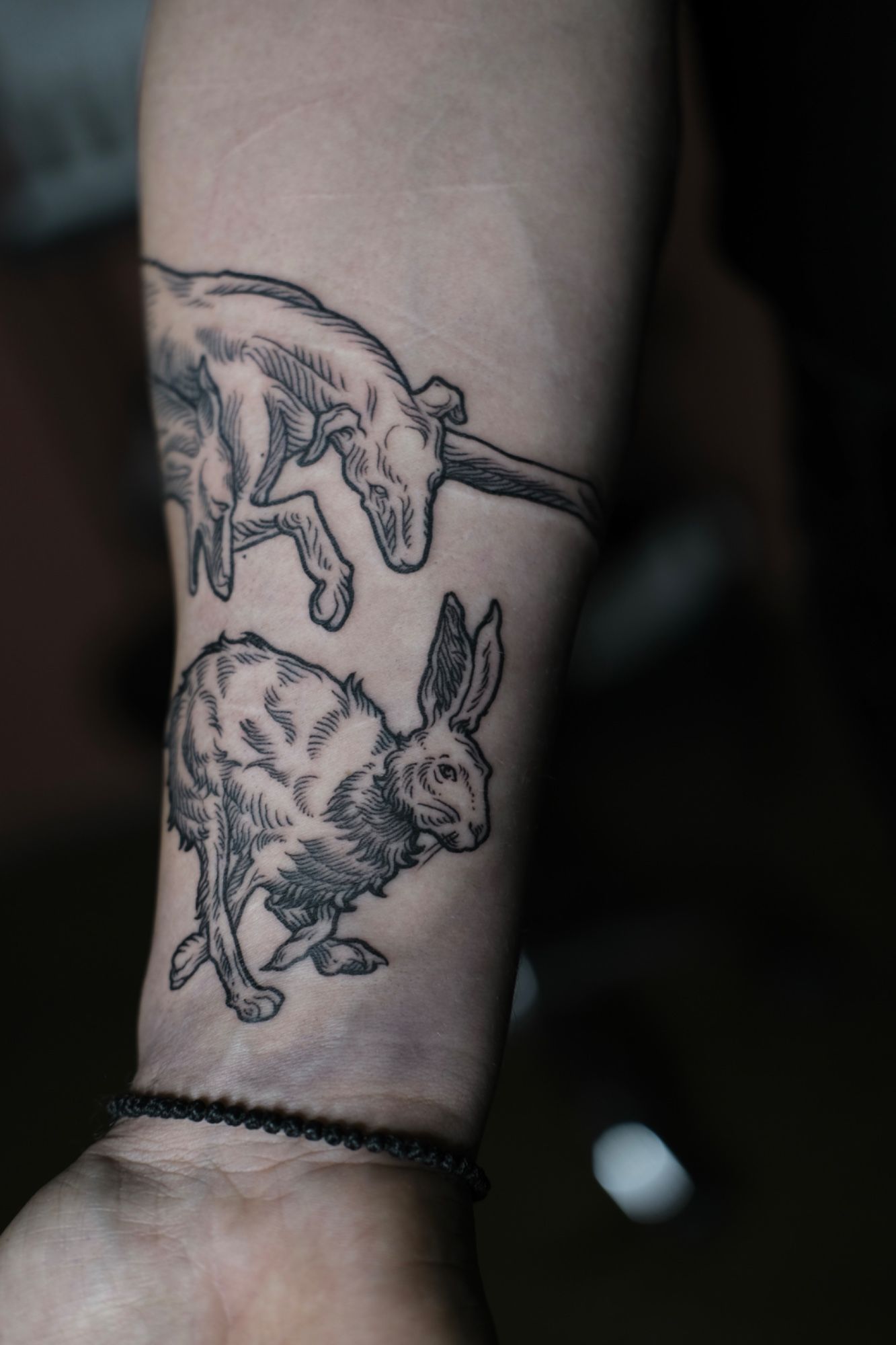 Jagdszene in Etching (Engraving) style on Forearm by Nachtkrabb.tattoo 71636