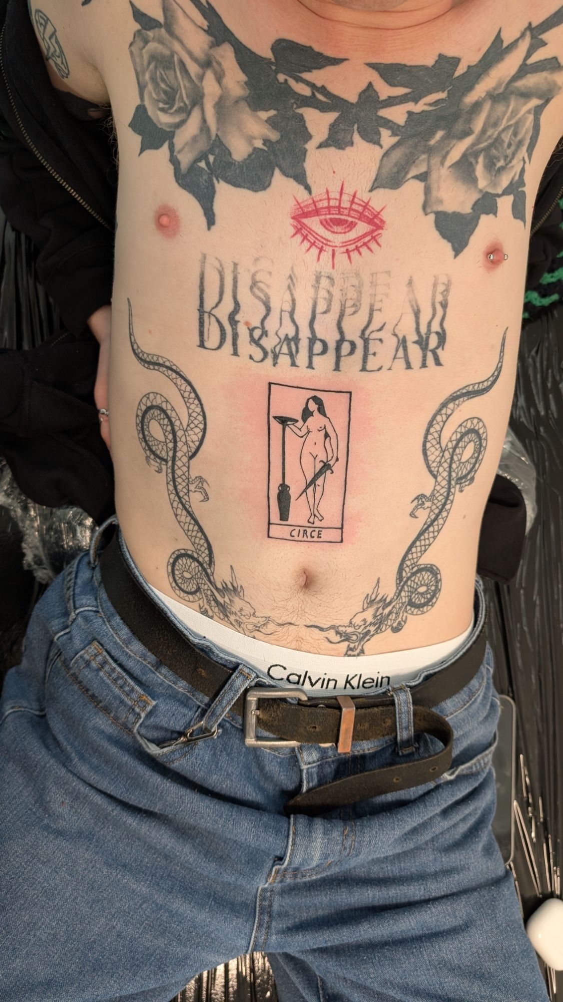 Crice Tarot Karte in Blackwork style on Stomach by janus_tattoo Hamburg