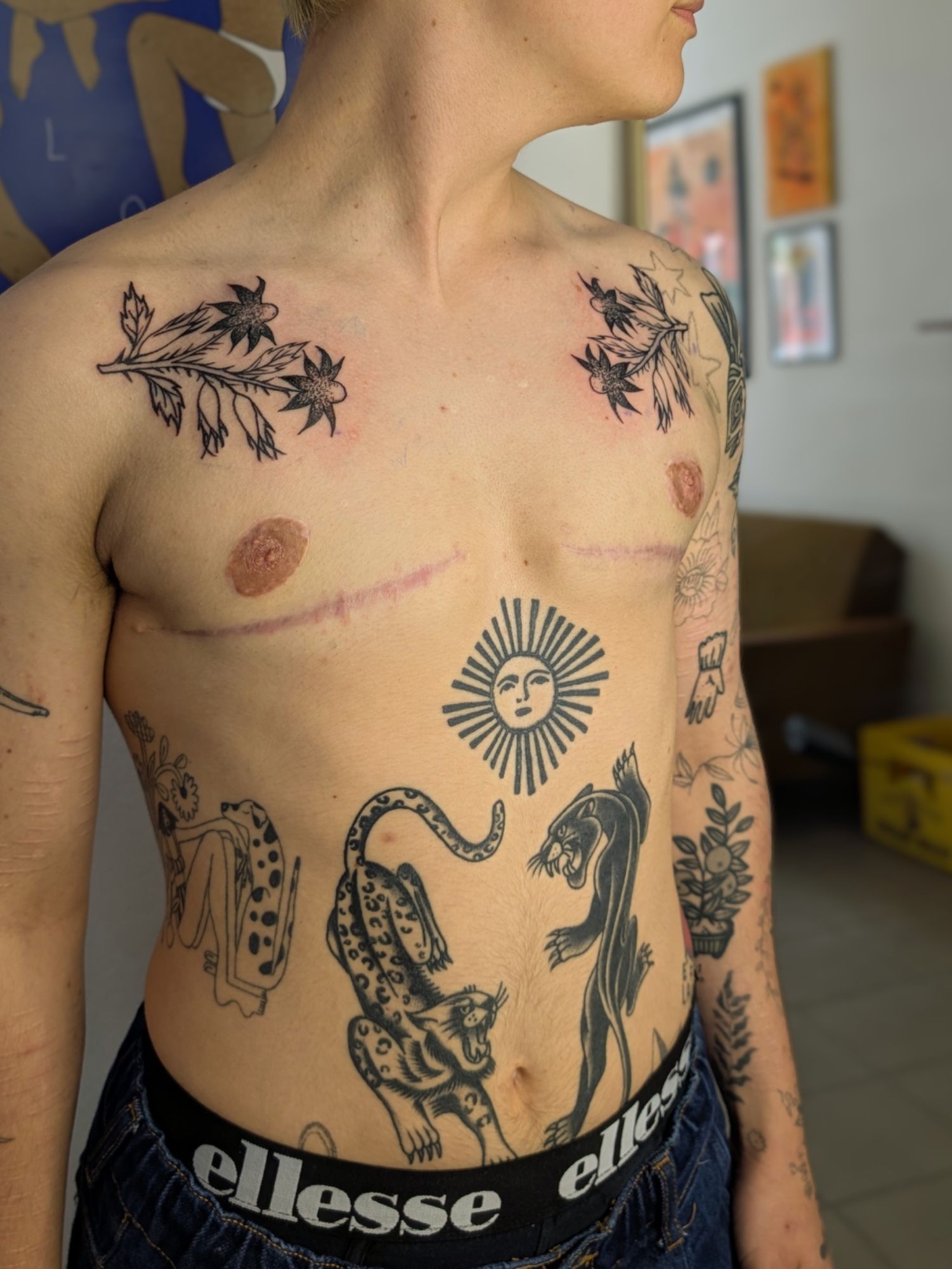 Distel Chestpiece in Blackwork style on Chest by janus_tattoo Hamburg