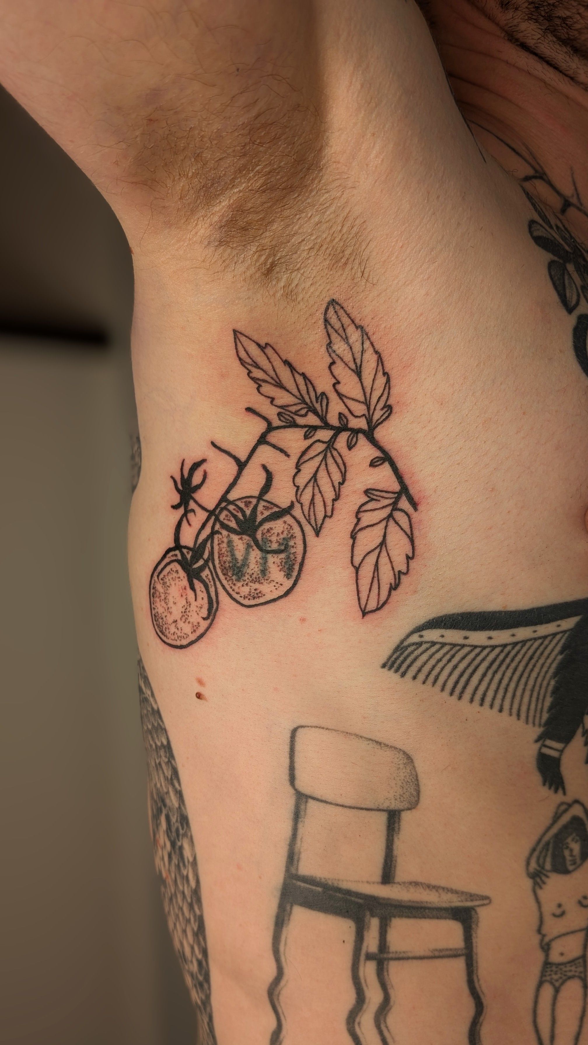 Tomaten Blastover in Illustrative style on Ribs by janus_tattoo Hamburg