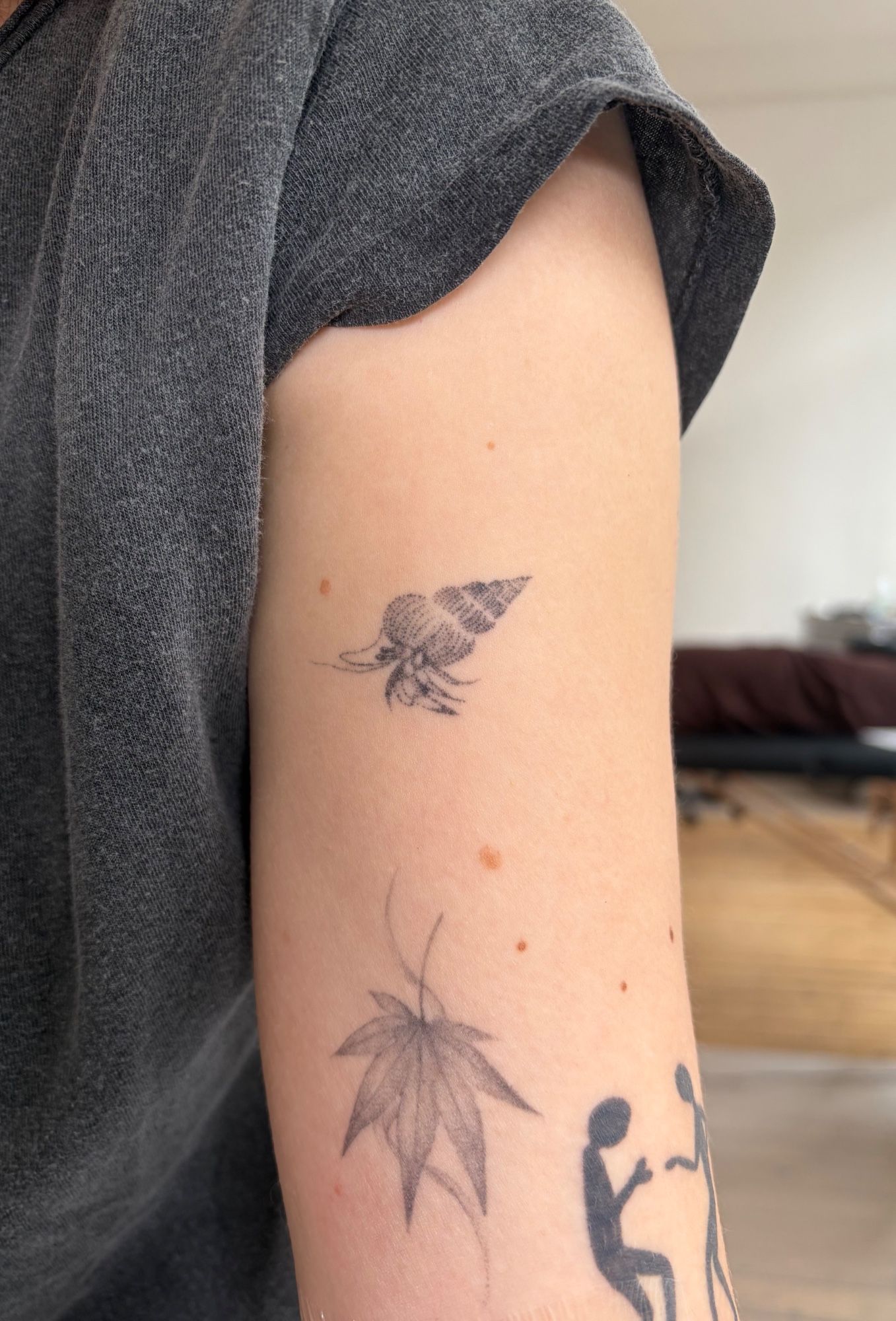 Dotwork Crayfish in style on Upper Arm by Sadmeply Tattoo Hamburg