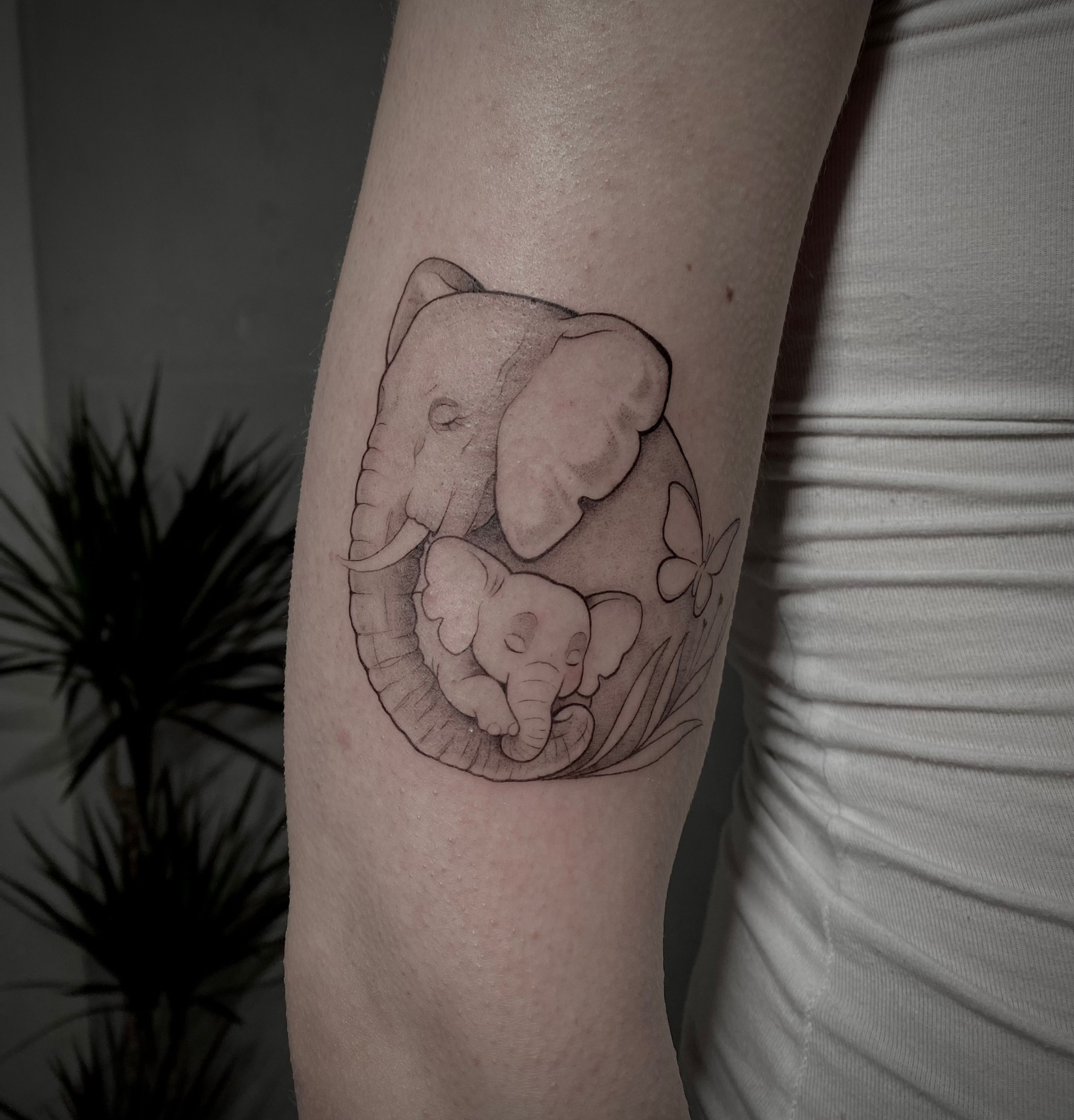 Elefant im Black & Gray Style auf Oberarm von Teo in Lübeck