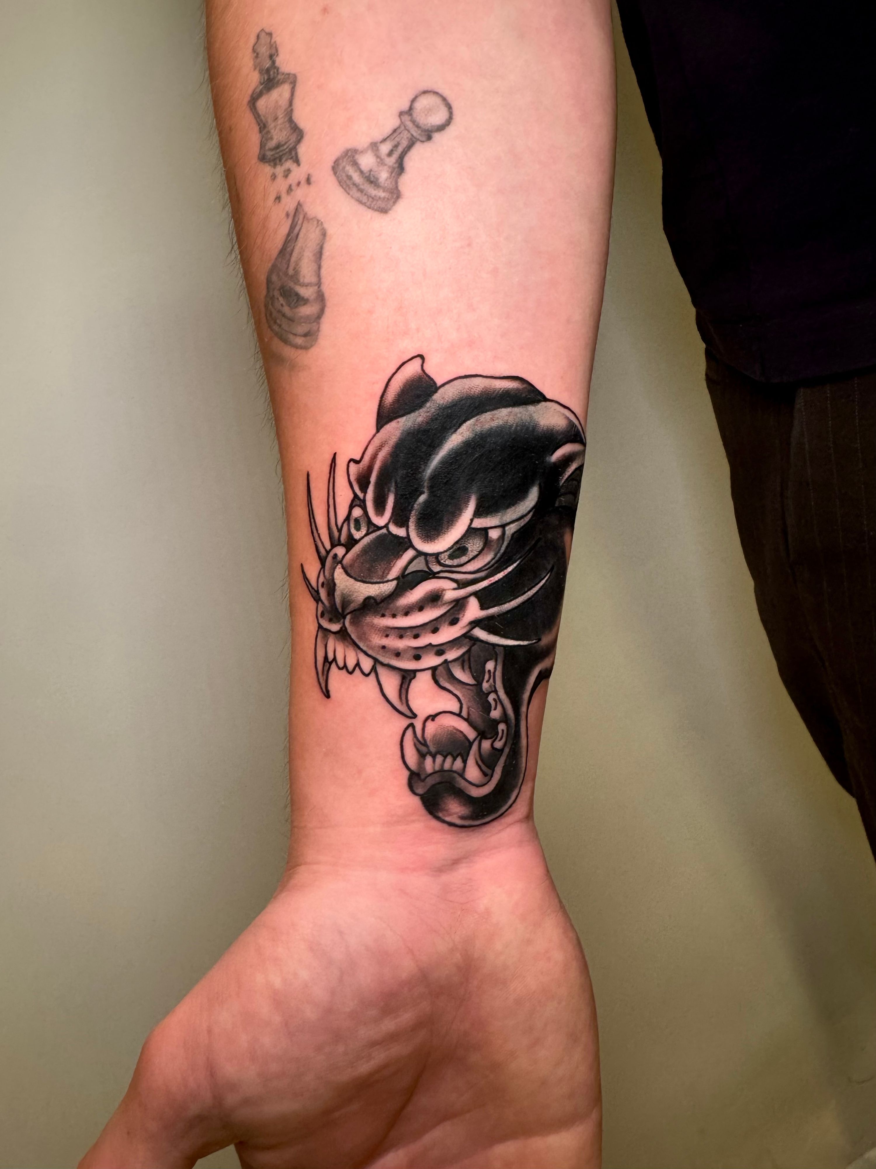 Traditional Panther in Oldschool, style on Forearm by Dahlhuus Leipzig