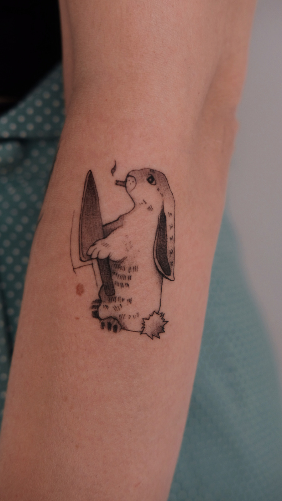 Tattoo of the rabbit in Illustrative style on Forearm by Lucas Leipzig