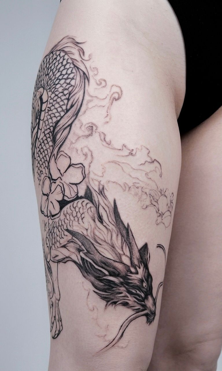 Japanese dragon im Style auf Hüfte / Taille von Atelier tat in Leipzig