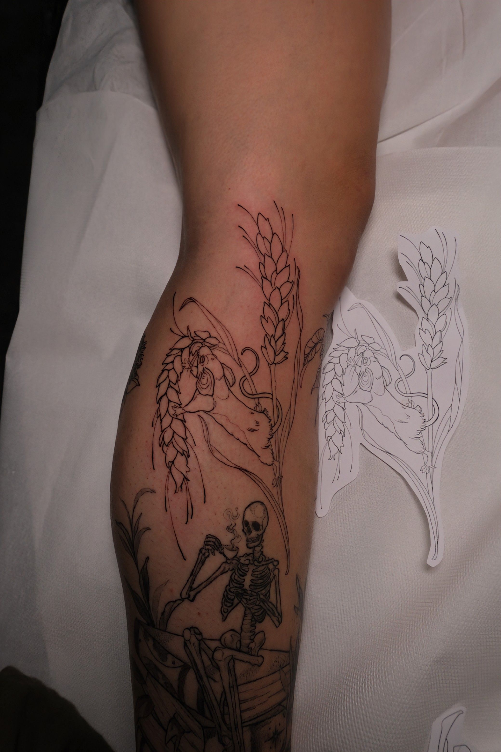 Little Field Mouse in Line Work style on Calf by Sera Redwood 10247