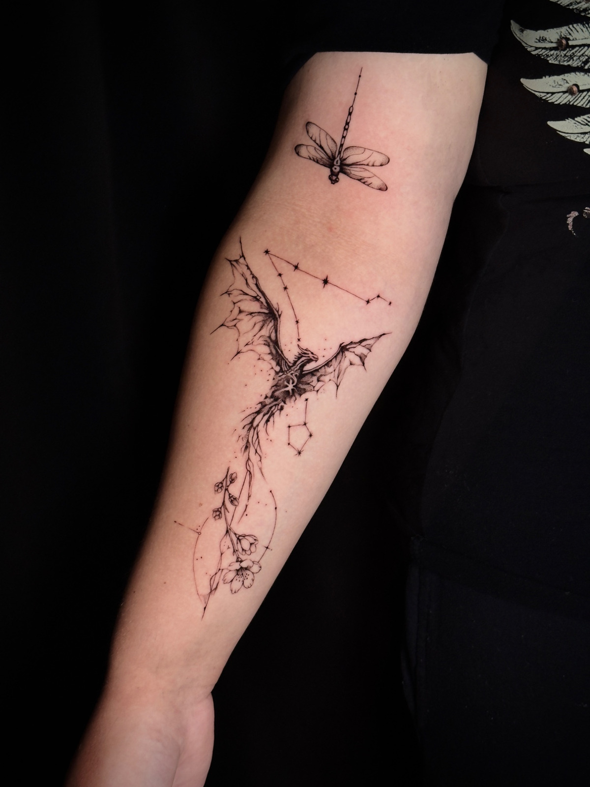 Drache, Dragon in Conceptual Tattoos style on Forearm by Stormy Lines Freiburg im Breisgau